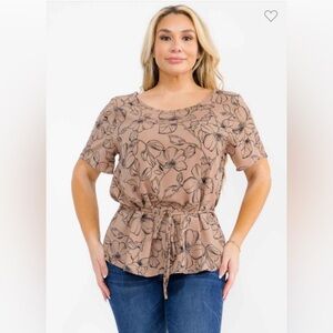 Plus Size Floral Print Top Mocha